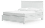 Bostwick Shoals King Panel Bed with Mirrored Dresser, Chest and 2 Nightstands in White by Ashley at Eve Furniture