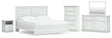 Bostwick Shoals King Panel Bed with Mirrored Dresser, Chest and Nightstand in White by Ashley at Eve Furniture