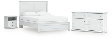 Bostwick Shoals Queen Panel Bed with Dresser and Nightstand in White by Ashley at Eve Furniture