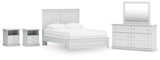 Bostwick Shoals Queen Panel Bed with Mirrored Dresser and 2 Nightstands in White by Ashley at Eve Furniture