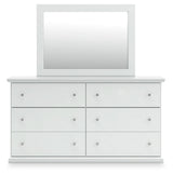 Bostwick Shoals Queen Panel Bed with Mirrored Dresser and Nightstand in White by Ashley at Eve Furniture