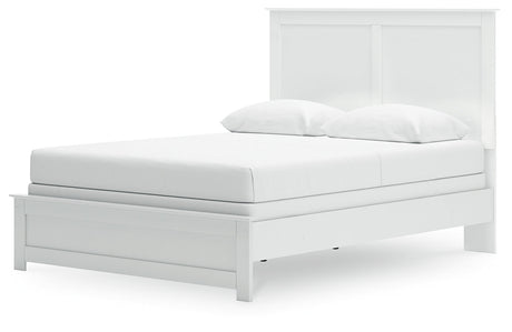 Bostwick Shoals Queen Panel Bed with Mirrored Dresser, Chest and 2 Nightstands in White by Ashley at Eve Furniture