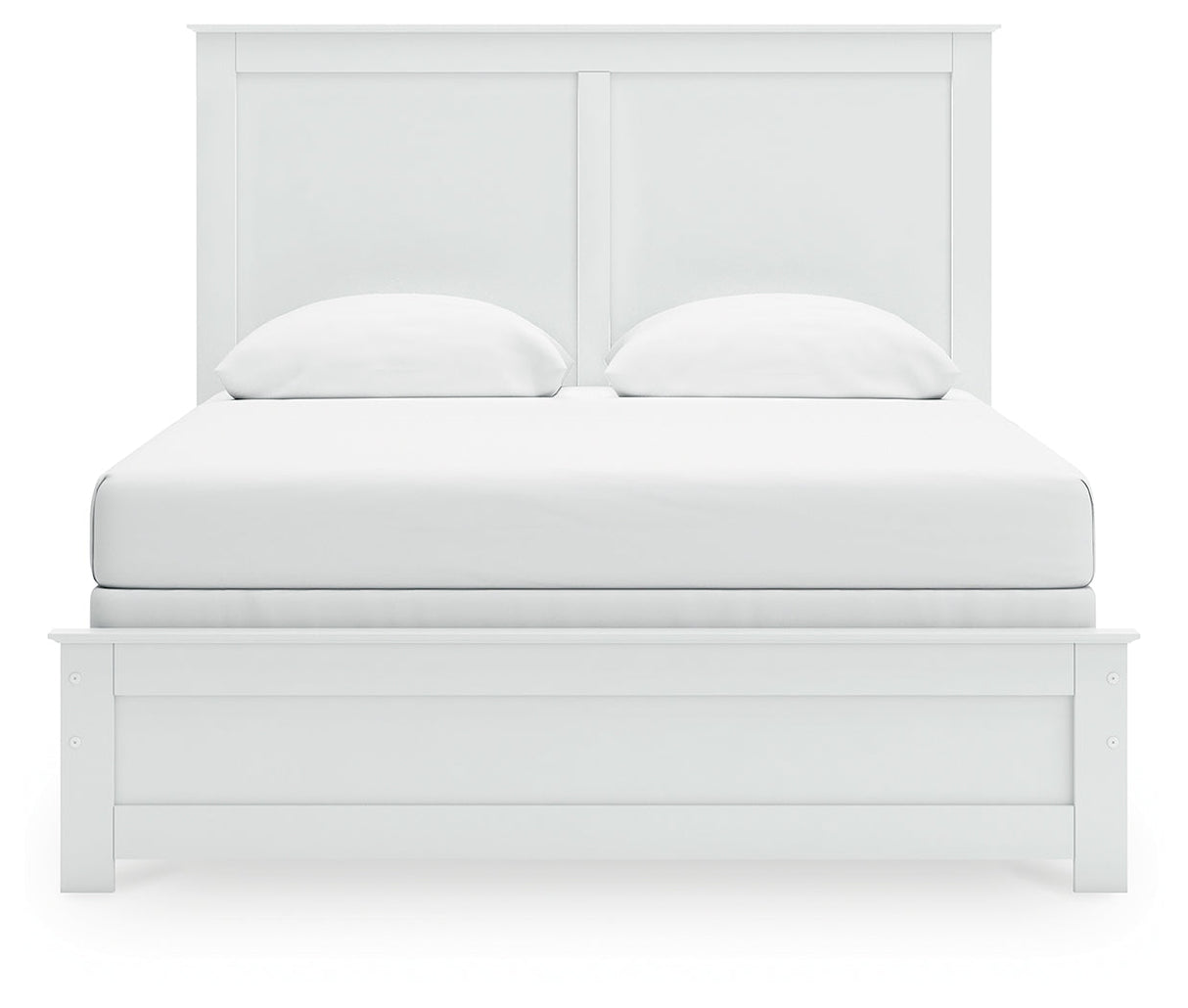 Bostwick Shoals Queen Panel Bed with Mirrored Dresser, Chest and 2 Nightstands in White by Ashley at Eve Furniture