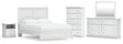 Bostwick Shoals Queen Panel Bed with Mirrored Dresser, Chest and Nightstand in White by Ashley at Eve Furniture