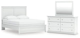 Bostwick Shoals Queen Panel Bed with Mirrored Dresser in White by Ashley at Eve Furniture