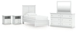 Bostwick Shoals Twin Panel Bed with Mirrored Dresser and 2 Nightstands in White by Ashley at Eve Furniture