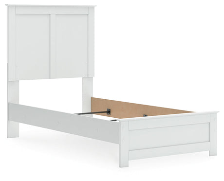 Bostwick Shoals Twin Panel Bed with Mirrored Dresser and Nightstand in White by Ashley at Eve Furniture