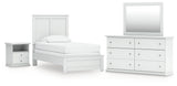 Bostwick Shoals Twin Panel Bed with Mirrored Dresser and Nightstand in White by Ashley at Eve Furniture