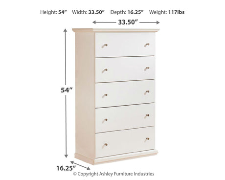Bostwick Shoals Twin Panel Bed with Mirrored Dresser, Chest and 2 Nightstands in White by Ashley at Eve Furniture