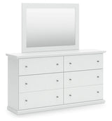 Bostwick Shoals Twin Panel Bed with Mirrored Dresser, Chest and 2 Nightstands in White by Ashley at Eve Furniture