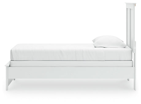 Bostwick Shoals Twin Panel Bed with Mirrored Dresser, Chest and Nightstand in White by Ashley at Eve Furniture