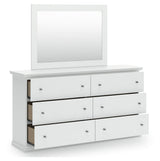 Bostwick Shoals Twin Panel Bed with Mirrored Dresser, Chest and Nightstand in White by Ashley at Eve Furniture