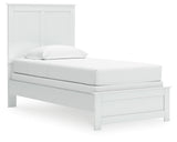 Bostwick Shoals Twin Panel Bed with Mirrored Dresser, Chest and Nightstand in White by Ashley at Eve Furniture