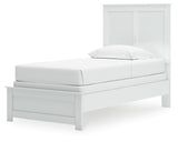 Bostwick Shoals Twin Panel Bed with Mirrored Dresser, Chest and Nightstand in White by Ashley at Eve Furniture