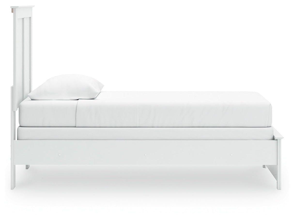 Bostwick Shoals Twin Panel Bed with Mirrored Dresser in White by Ashley at Eve Furniture
