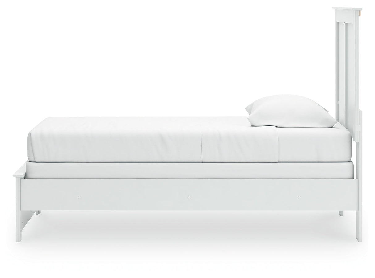 Bostwick Shoals Twin Panel Bed with Mirrored Dresser in White by Ashley at Eve Furniture