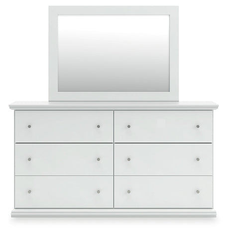 Bostwick Shoals Twin Panel Bed with Mirrored Dresser in White by Ashley at Eve Furniture