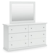Bostwick Shoals Twin Panel Bed with Mirrored Dresser in White by Ashley at Eve Furniture
