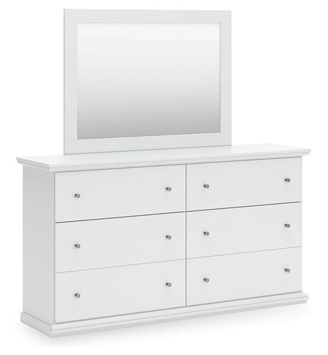 Bostwick Shoals Twin Panel Bed with Mirrored Dresser in White by Ashley at Eve Furniture