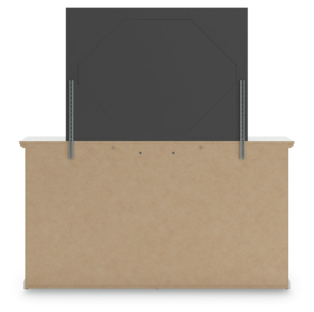 Bostwick Shoals Twin Panel Bed with Mirrored Dresser in White by Ashley at Eve Furniture