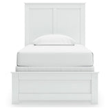 Bostwick Shoals Twin Panel Bed with Mirrored Dresser in White by Ashley at Eve Furniture