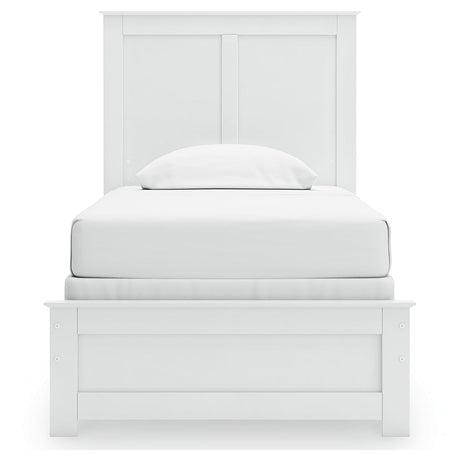 Bostwick Shoals Twin Panel Bed with Mirrored Dresser in White by Ashley at Eve Furniture