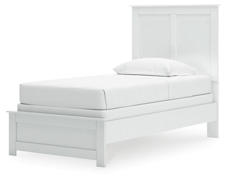 Bostwick Shoals Twin Panel Bed with Mirrored Dresser in White by Ashley at Eve Furniture