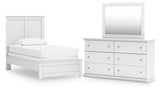 Bostwick Shoals Twin Panel Bed with Mirrored Dresser in White by Ashley at Eve Furniture