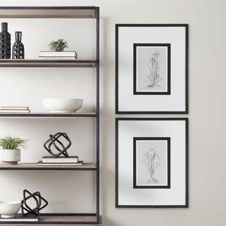 Botanical sketches III (Grey) by Mercana Studio Hand Embellished Framed Art Print Matted under Glass by Mercana at Eve Furniture