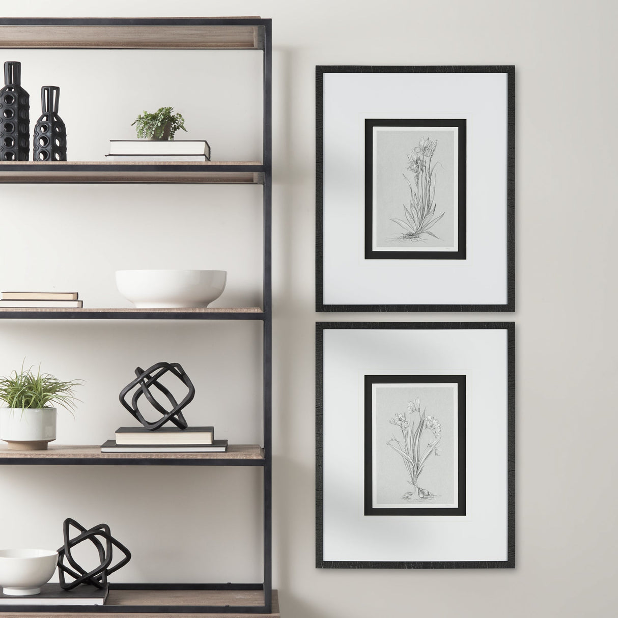 Botanical sketches IV (Grey) by Mercana Studio Hand Embellished Framed Art Print Matted under Glass by Mercana at Eve Furniture