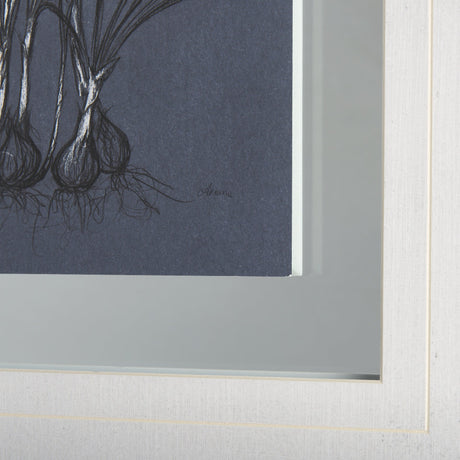 Botanical sketches V (Blue) by Mercana Studio Hand Embellished Framed Art Print Matted under Glass by Mercana at Eve Furniture