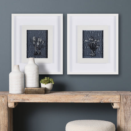 Botanical sketches V (Blue) by Mercana Studio Hand Embellished Framed Art Print Matted under Glass by Mercana at Eve Furniture