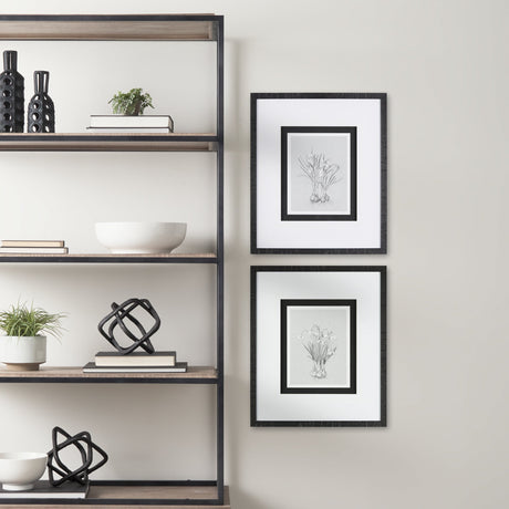 Botanical sketches V (Grey) by Mercana Studio Hand Embellished Framed Art Print Matted under Glass by Mercana at Eve Furniture