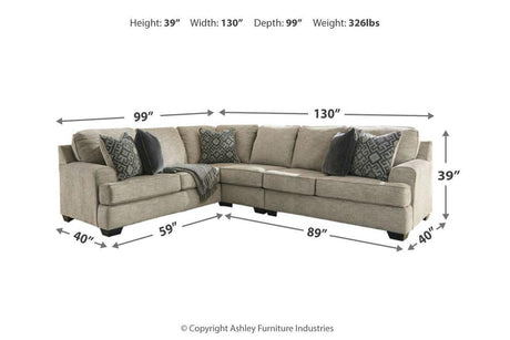 Bovarian Stone 3-Piece Left Arm Facing (LAF) Sectional by Ashley at Eve Furniture