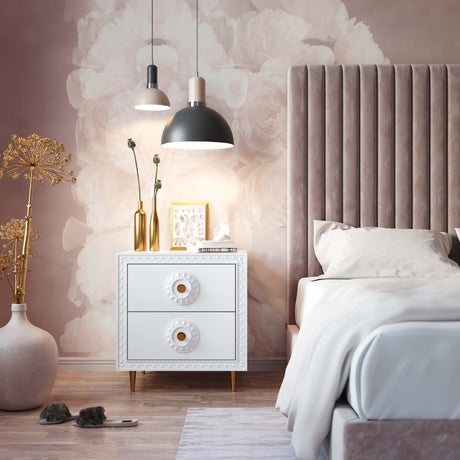 Bovey White Lacquer Side Table by TOV Furniture at Eve Furniture