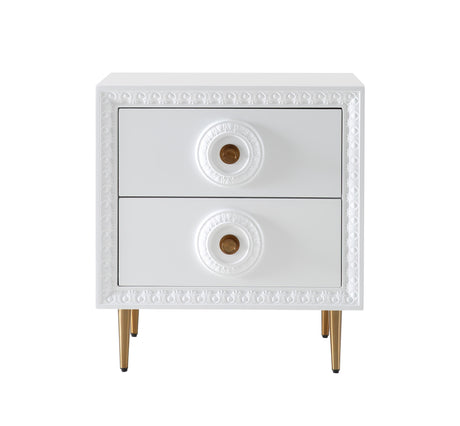 Bovey White Lacquer Side Table by TOV Furniture at Eve Furniture