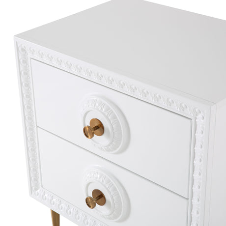 Bovey White Lacquer Side Table by TOV Furniture at Eve Furniture