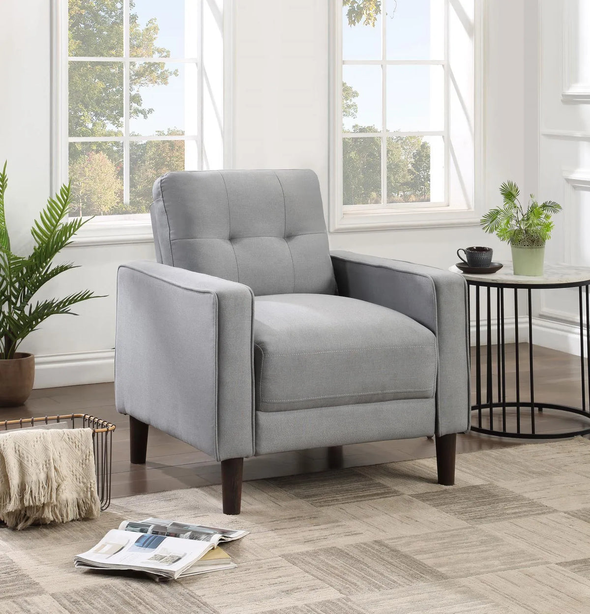 Bowen Upholstered Track Arms Tufted Chair Grey by Coaster at Eve Furniture