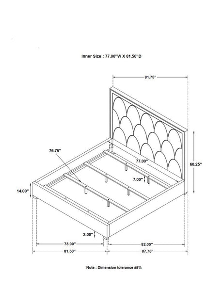 Bowfield Charcoal Upholstered Bed with Nailhead Trim by Coaster at Eve Furniture