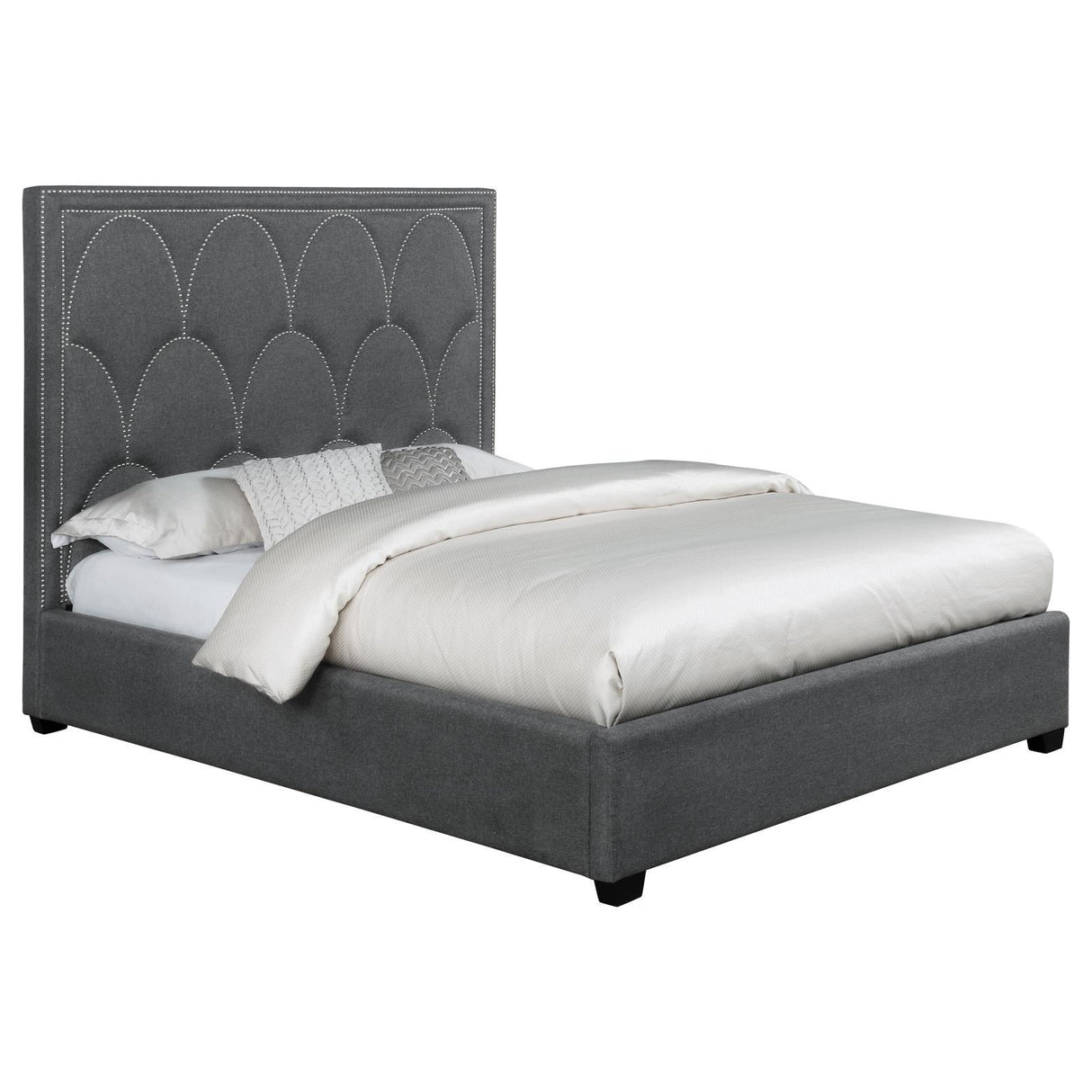 Bowfield Charcoal Upholstered Bed with Nailhead Trim by Coaster at Eve Furniture