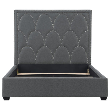 Bowfield Charcoal Upholstered Bed with Nailhead Trim by Coaster at Eve Furniture