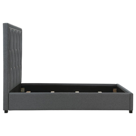 Bowfield Charcoal Upholstered Bed with Nailhead Trim by Coaster at Eve Furniture
