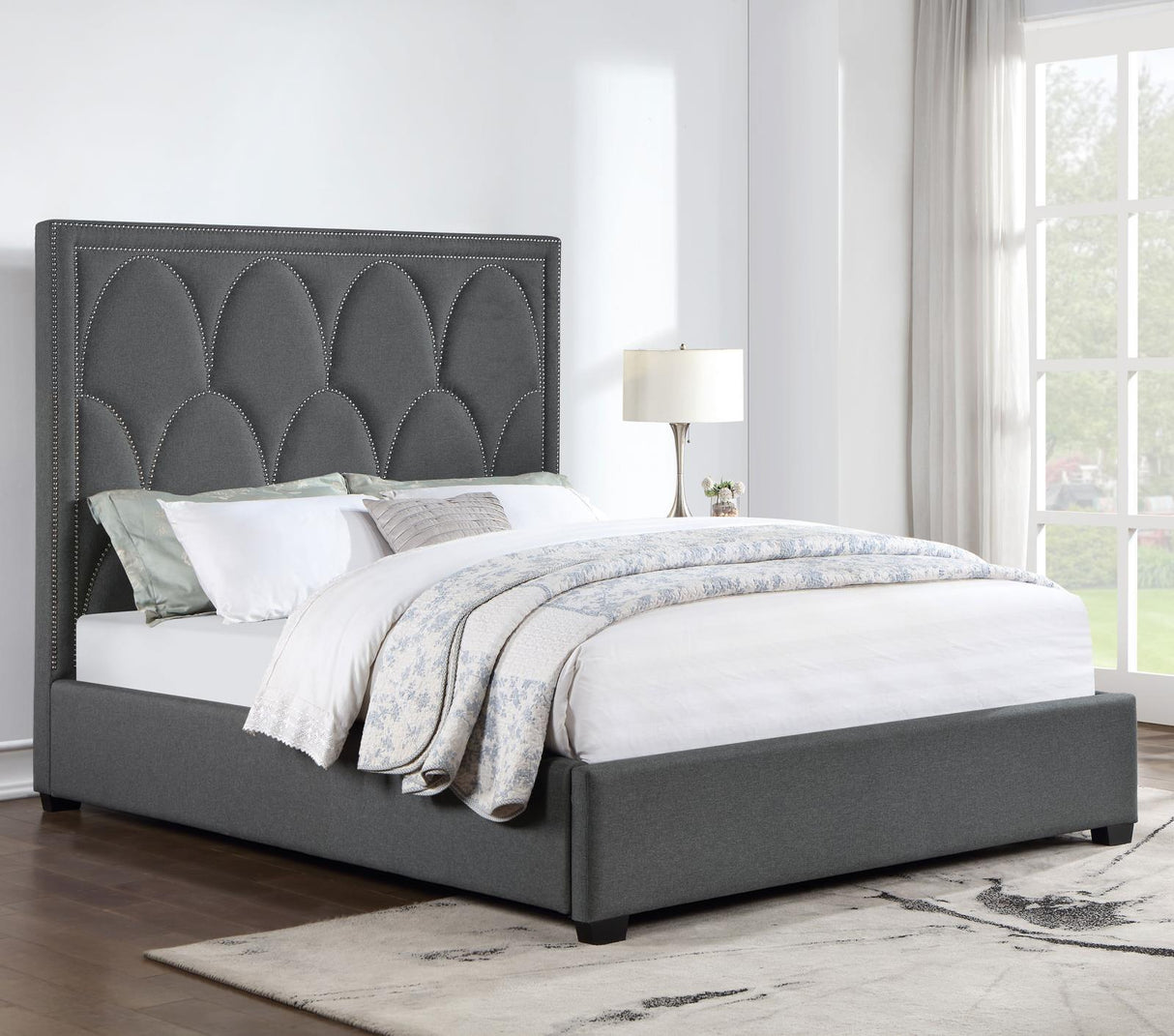 Bowfield Charcoal Upholstered Bed with Nailhead Trim by Coaster at Eve Furniture