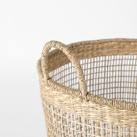 Bowie (Set of 3) Medium Brown Seagrass Round Basket W/ Handles by Mercana at Eve Furniture