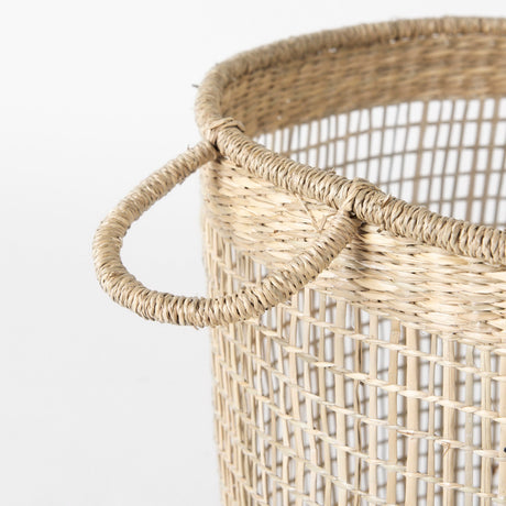 Bowie (Set of 3) Medium Brown Seagrass Round Basket W/ Handles by Mercana at Eve Furniture