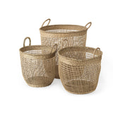 Bowie (Set of 3) Medium Brown Seagrass Round Basket W/ Handles by Mercana at Eve Furniture
