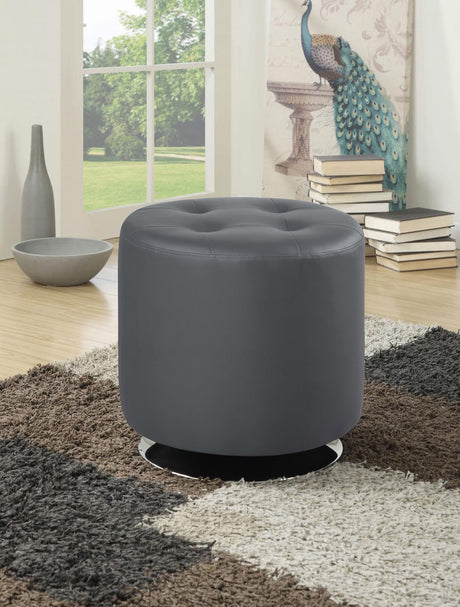 Bowman Grey Round Upholstered Ottoman by Coaster at Eve Furniture
