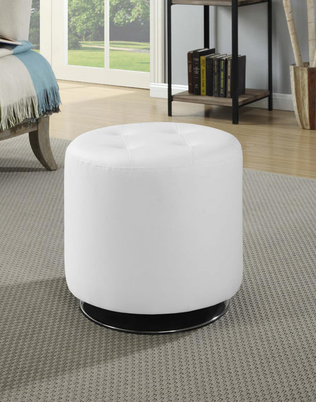 Bowman White Round Upholstered Ottoman by Coaster at Eve Furniture