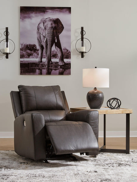 Boxmere Storm Leather Power Recliner by Ashley at Eve Furniture