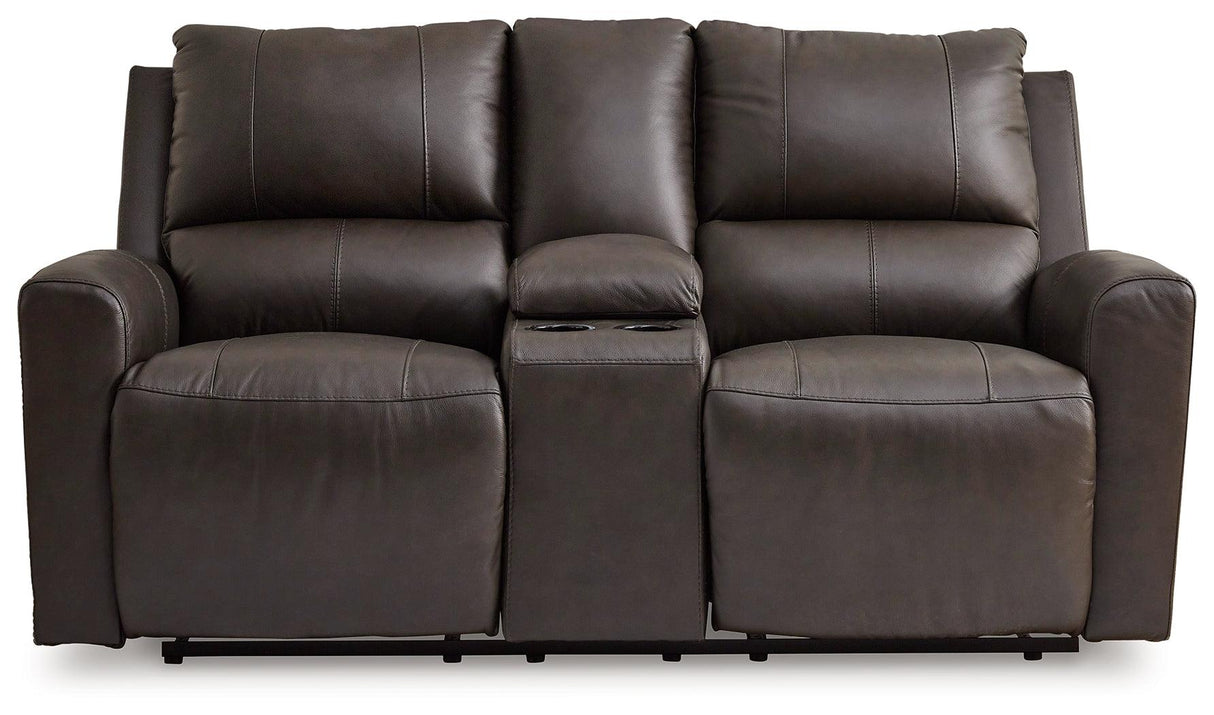 Boxmere Storm Leather Power Reclining Loveseat with Console by Ashley at Eve Furniture